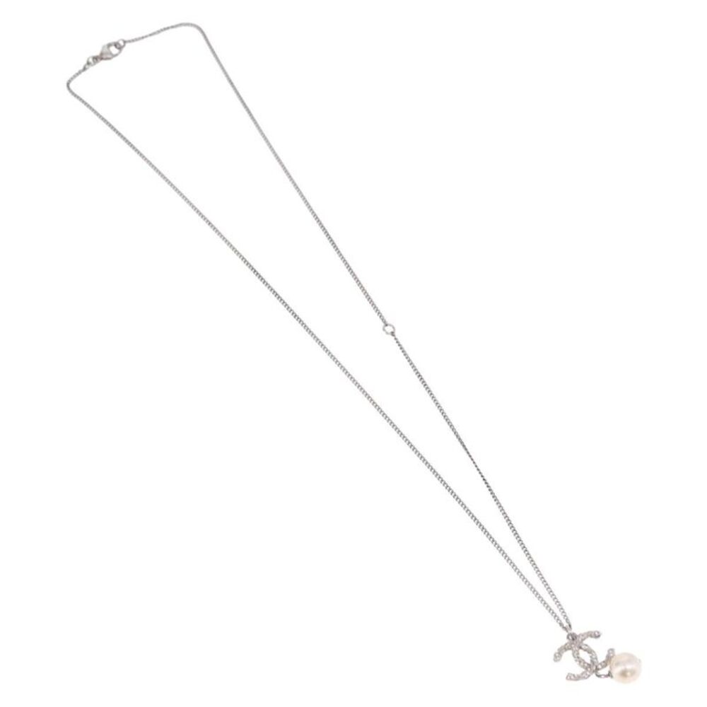 Chanel Cc Pearl Drop Pendant Metal With Faux Pearl Silver Metal Necklace Jewelry